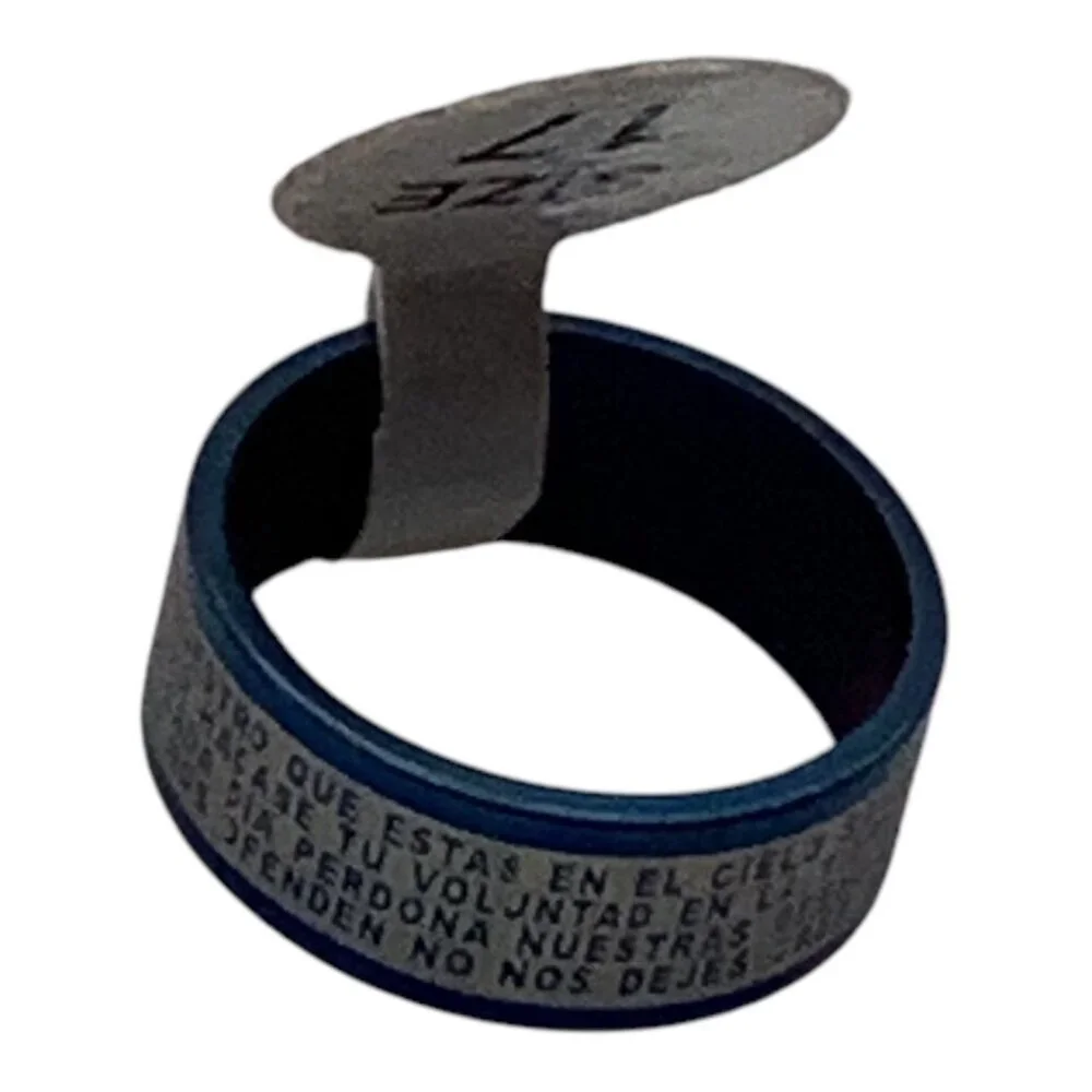 Blue Stainless Steel‎  Padre Nuestro Lords Prayer Spanish Ring Size 7